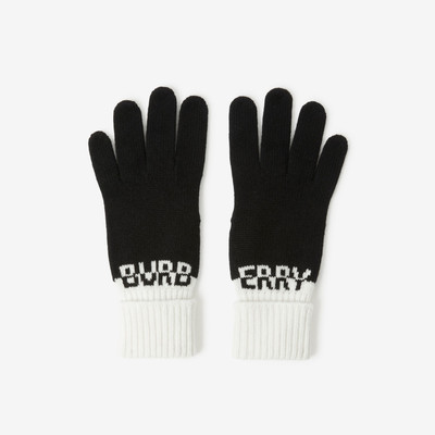 Burberry Logo Intarsia Two-tone Cashmere Gloves outlook