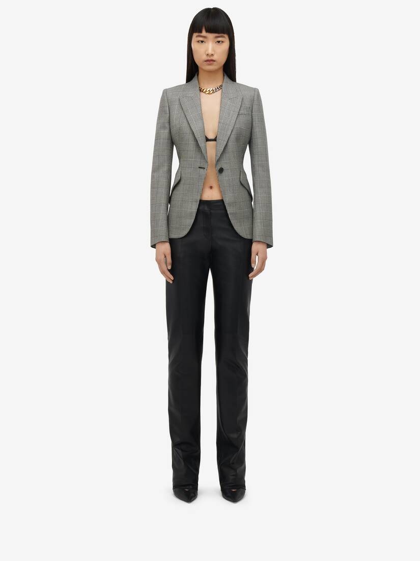 Women's Prince Of Wales Peak Shoulder Jacket in Black/ivory - 3