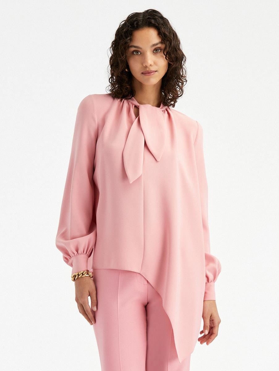 TIE-NECK ASYMMETRICAL DRAPED BLOUSE - 1