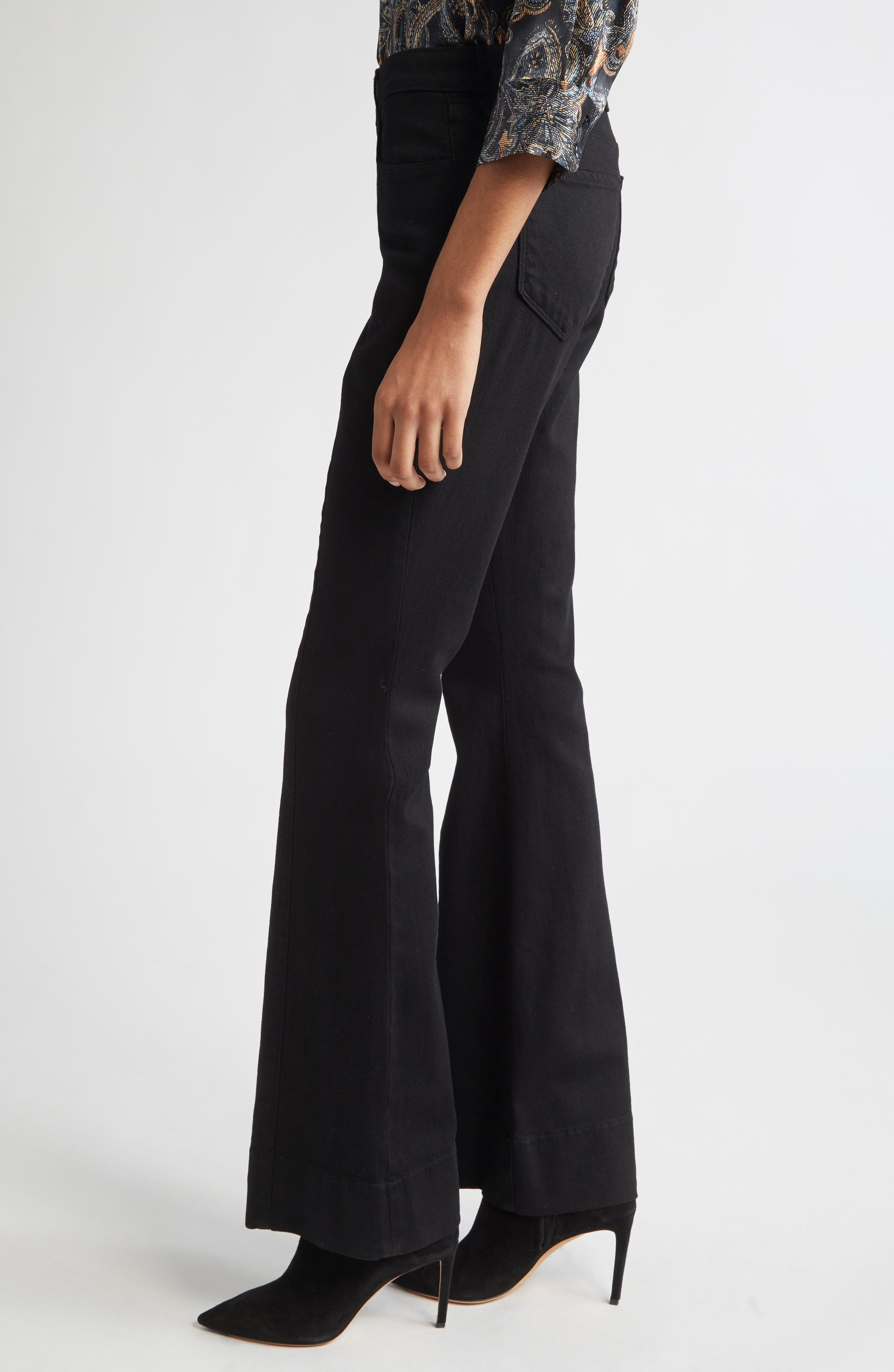 L'AGENCE Lenora Front Seam Flare Leg Jeans in Noir at Nordstrom - 4