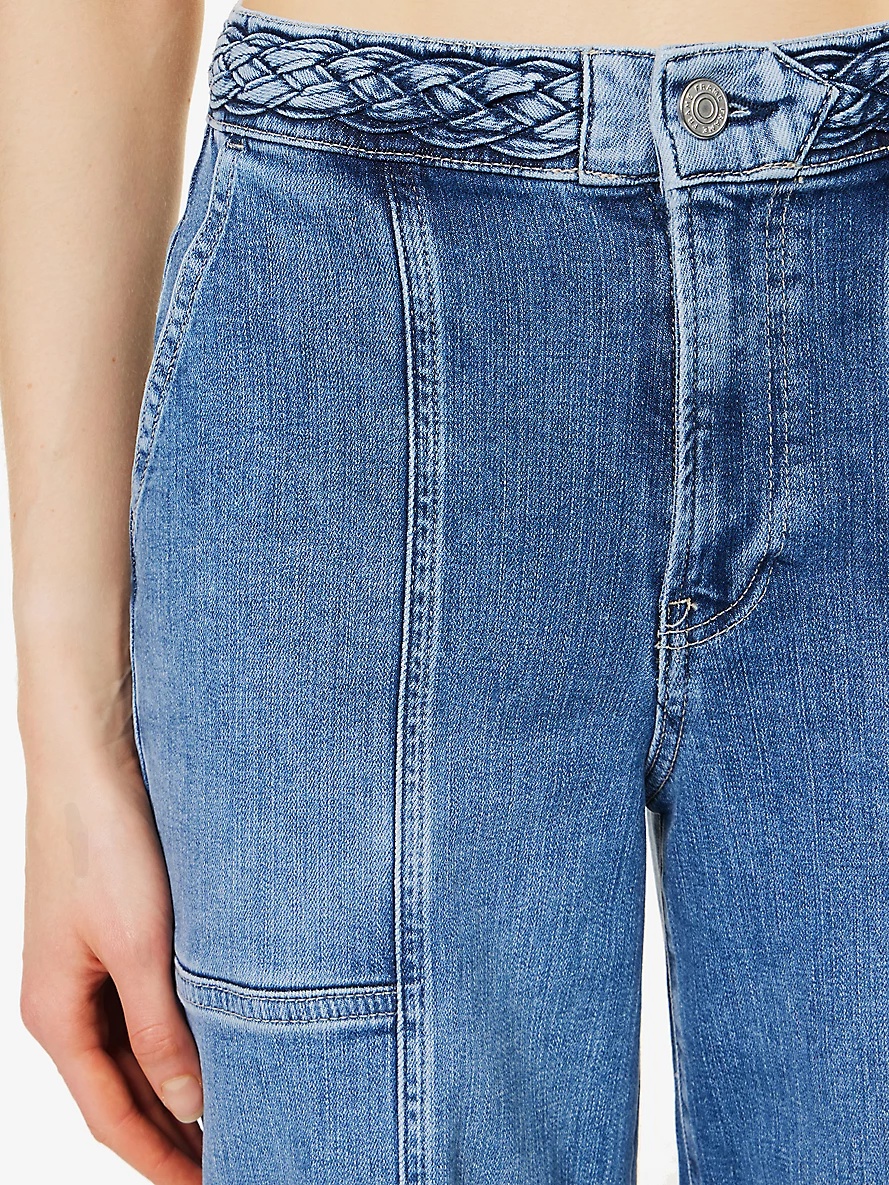 Braided wide-leg high-rise stretch denim-blend jeans - 5