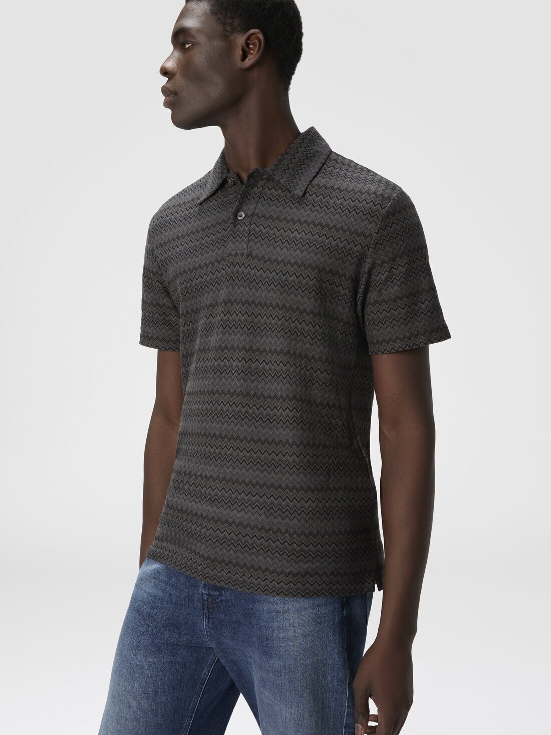 Short Sleeve Cotton Polo with Zigzag Pattern - 4