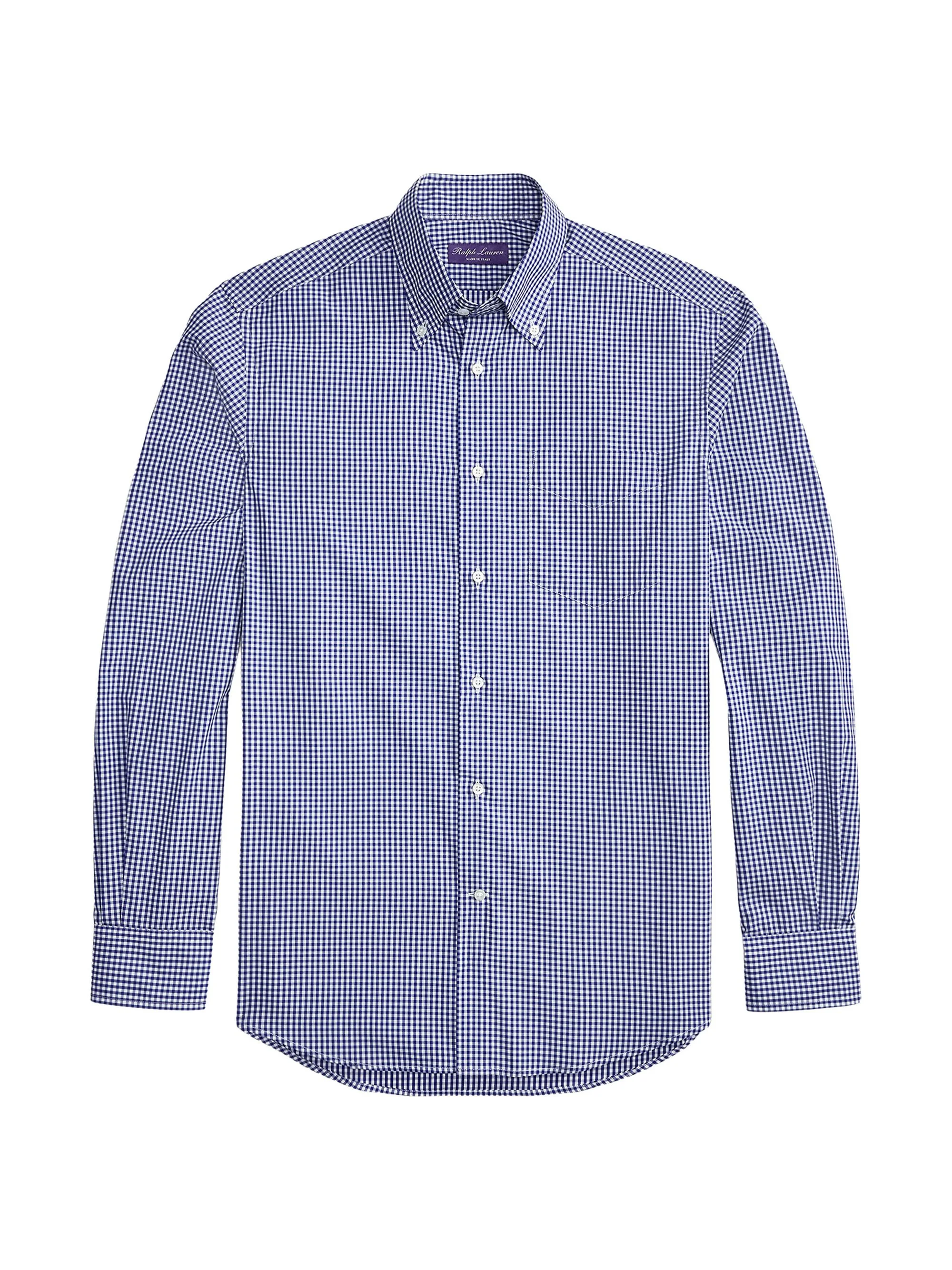 Men's Micro-Gingham Cotton Shirt - Blue White - 1