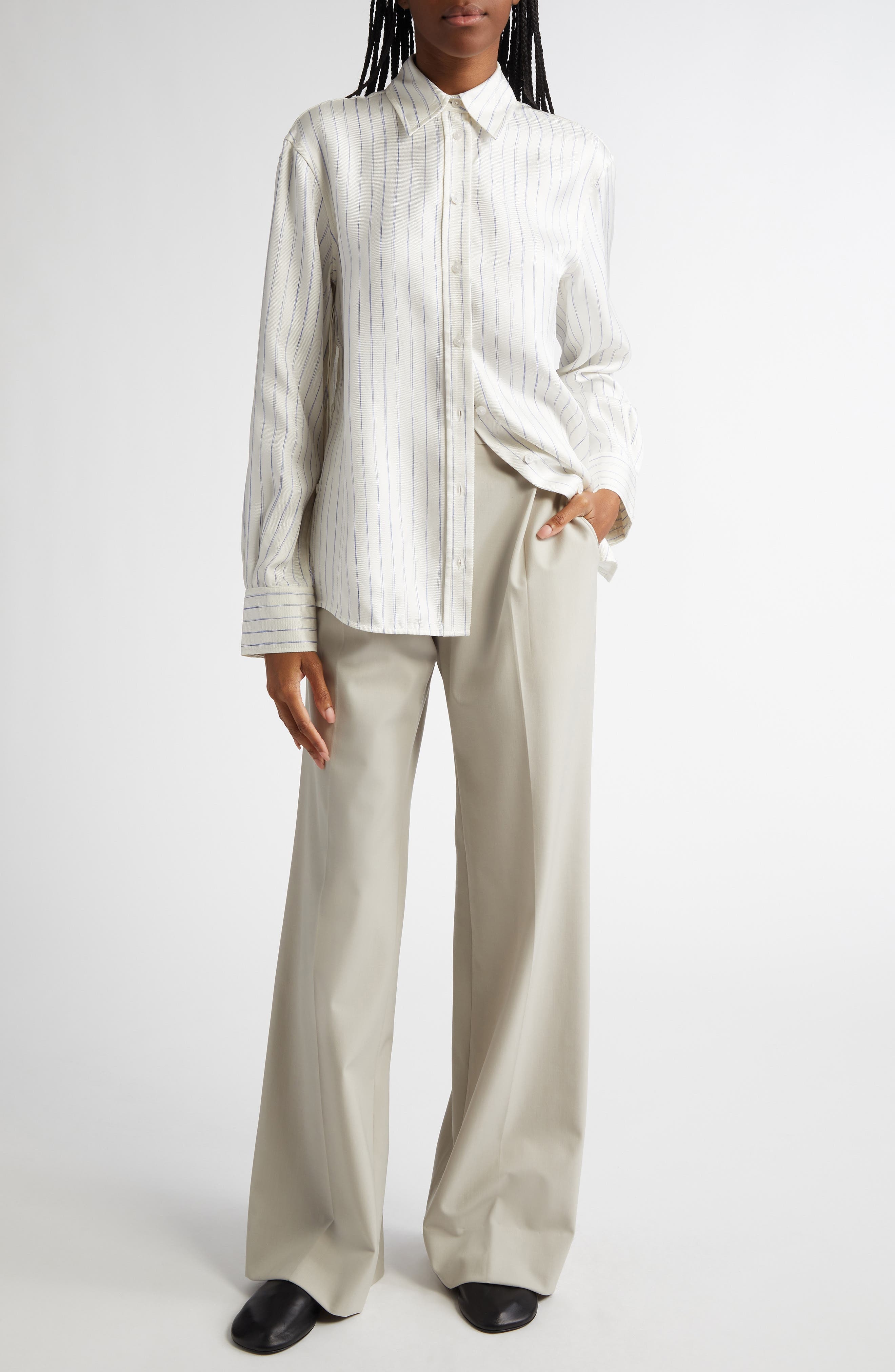 Proenza Schouler Madison Stripe Silk Twill Button-Up Shirt in Ivory Multi at Nordstrom - 2