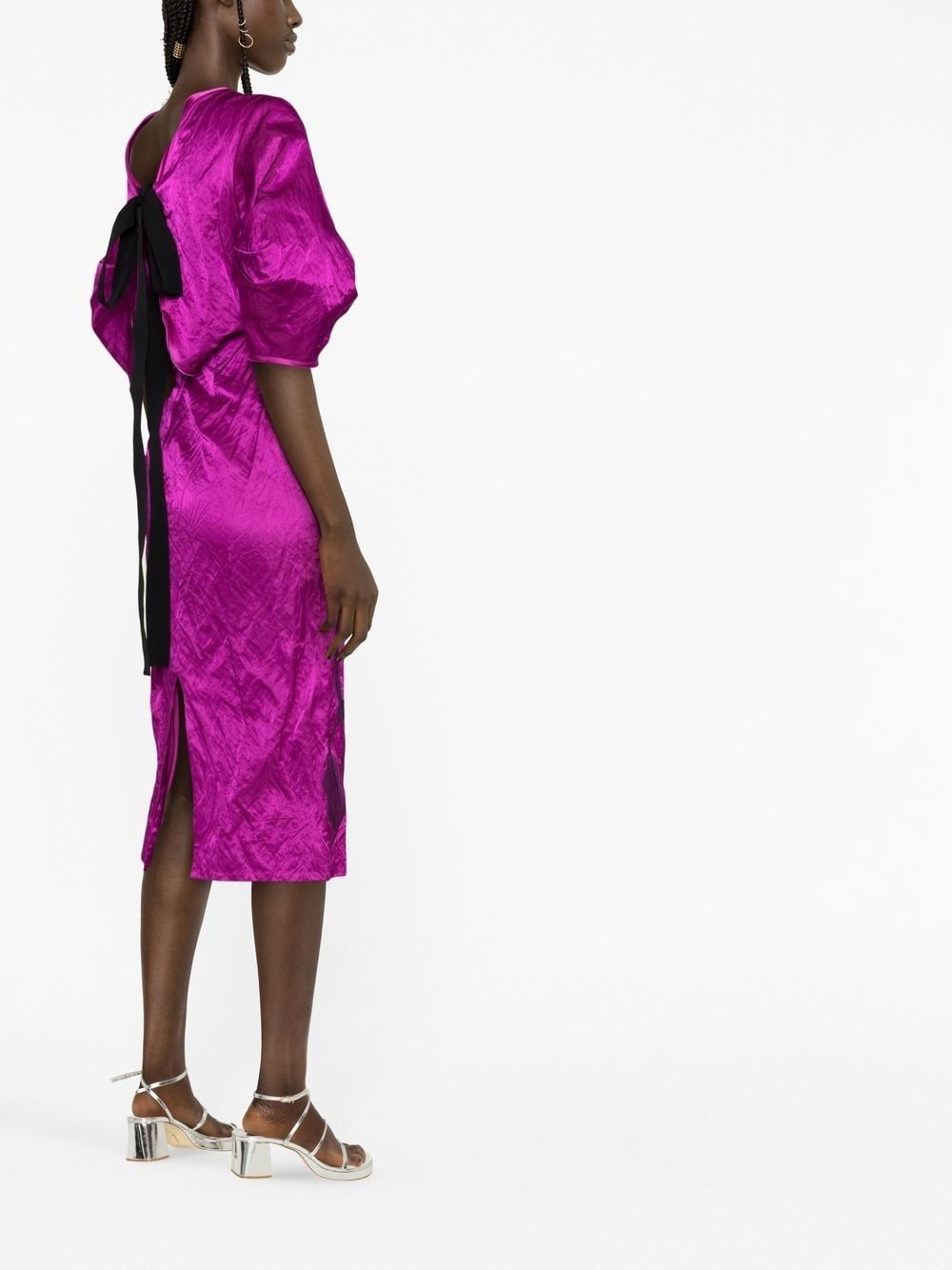 floral-embroidered puff-sleeve midi dress - 4