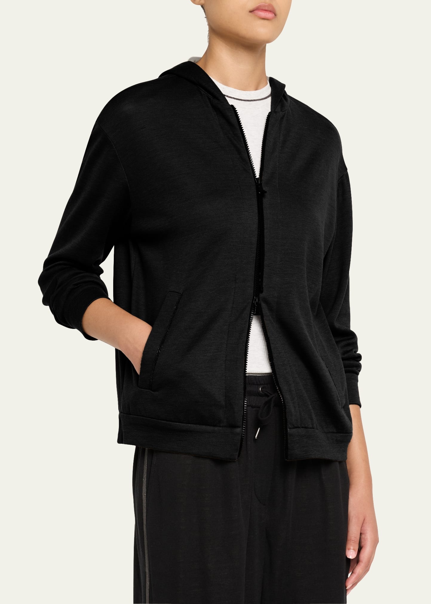 Monili-Trim Cotton-Silk Felpa Zip Hooded Jacket - 4