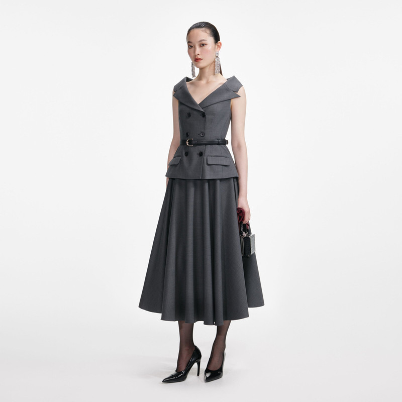 Grey Wool Tailored Midi Dress 2
