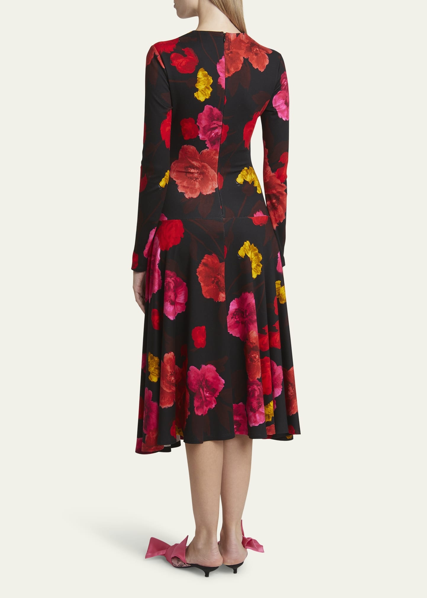 Ruched Floral Long-Sleeve Midi Dress - 3