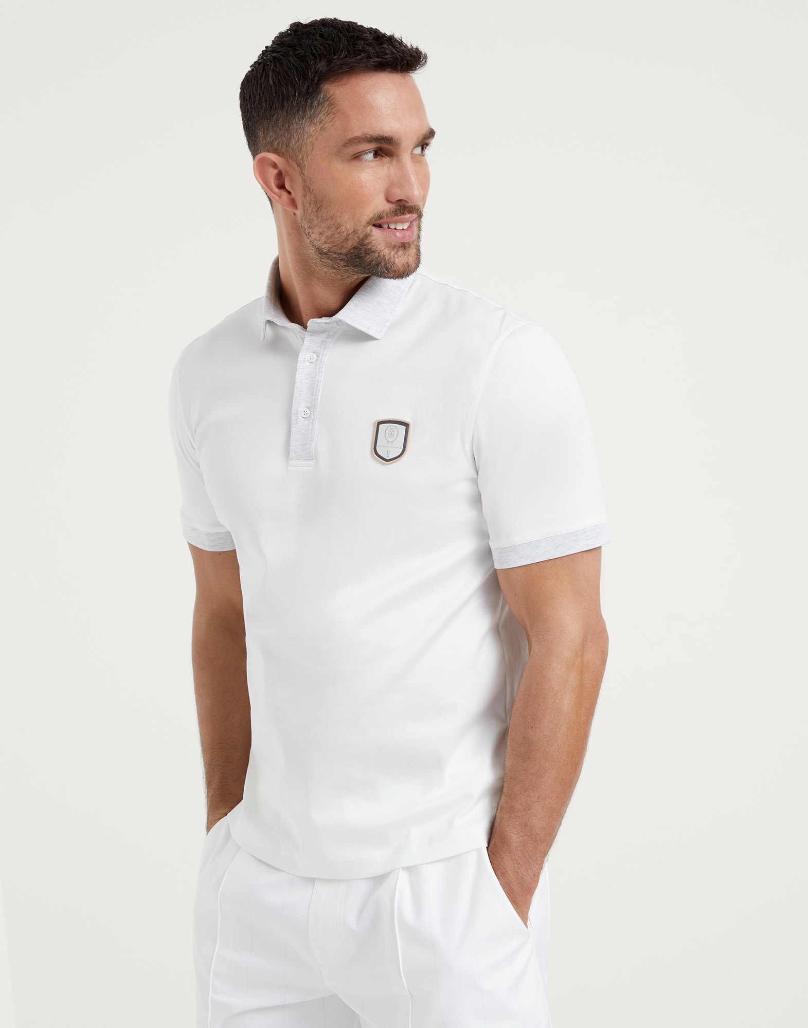 Cotton jersey polo with contrast details and tennis badge - 1