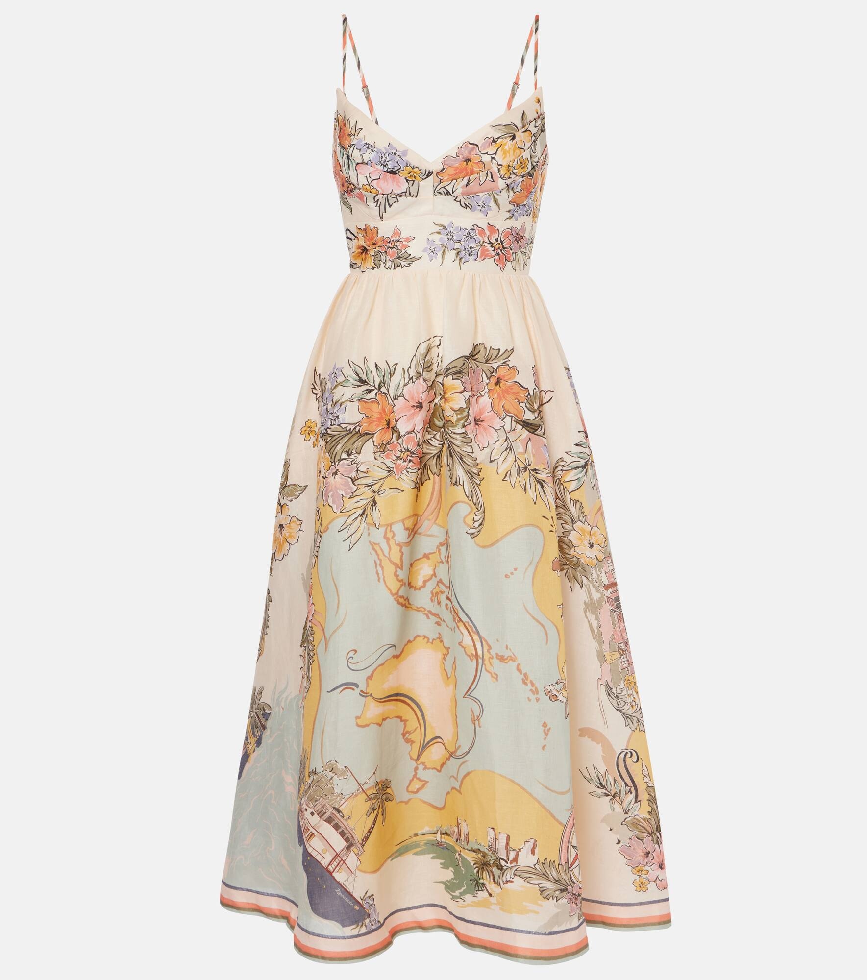Zimmermann Tallow floral linen midi dress | mytheresa