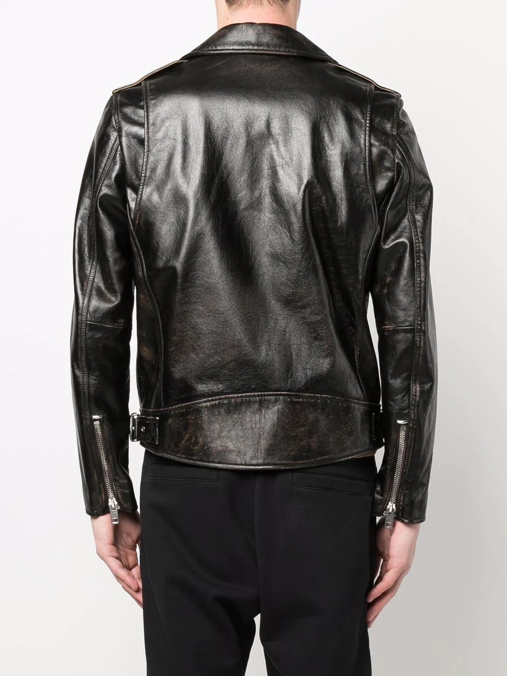 zip-up leather biker jacket - 4