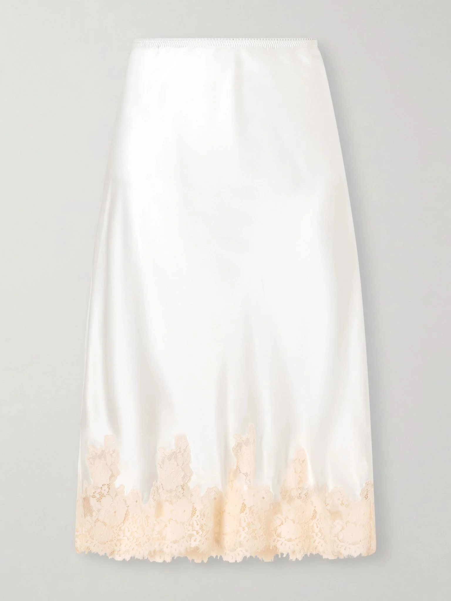 Elowette lace-trimmed silk-satin midi skirt White - 1
