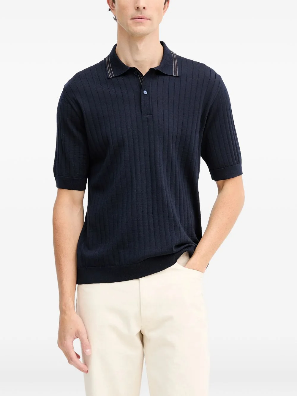 ribbed collared polo shirt - 1