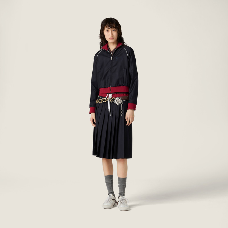 Miu Miu Pinstriped zipper blouson jacket outlook