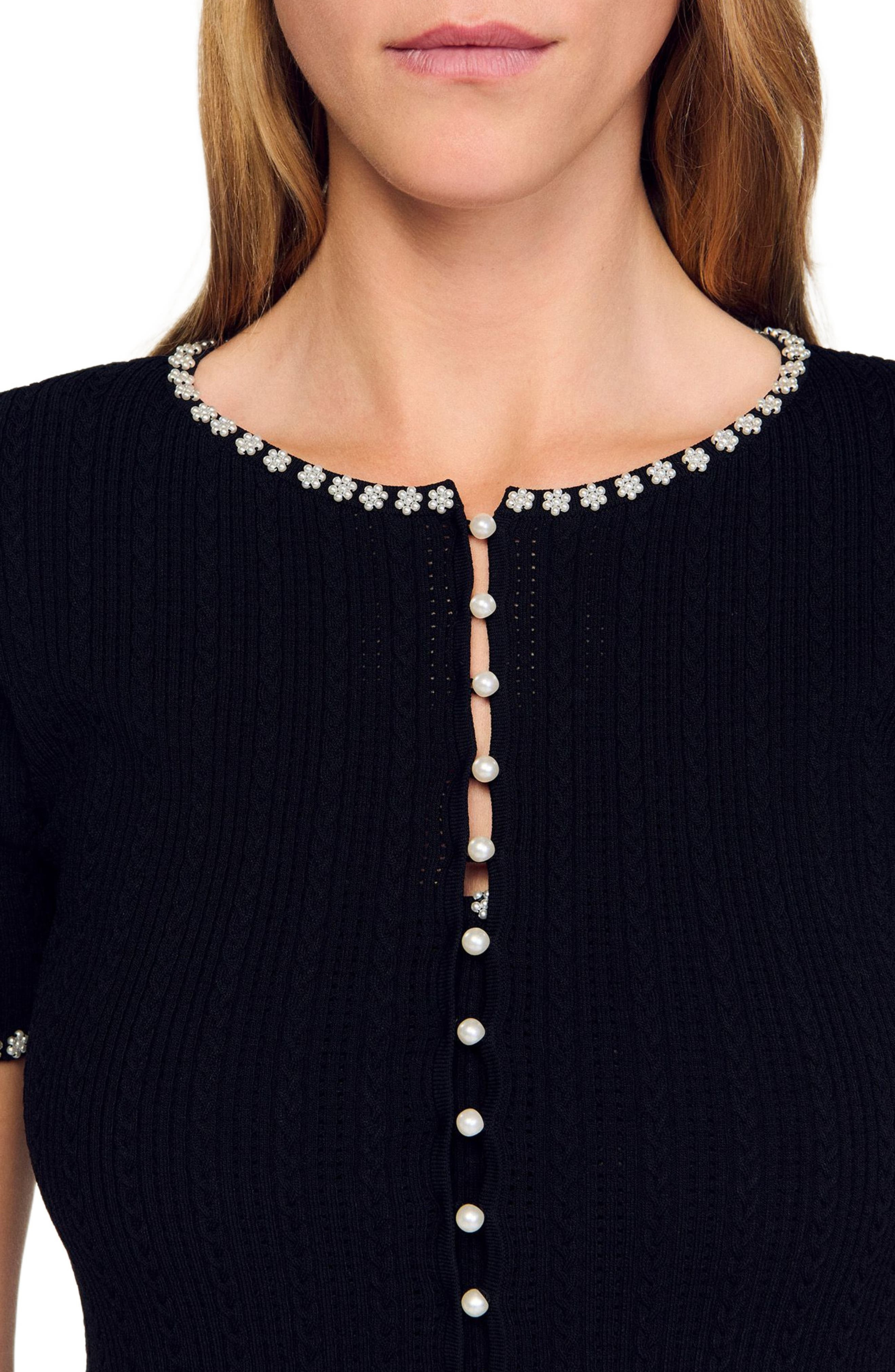 SANDRO Cropped beaded cardigan in Black at Nordstrom - 5