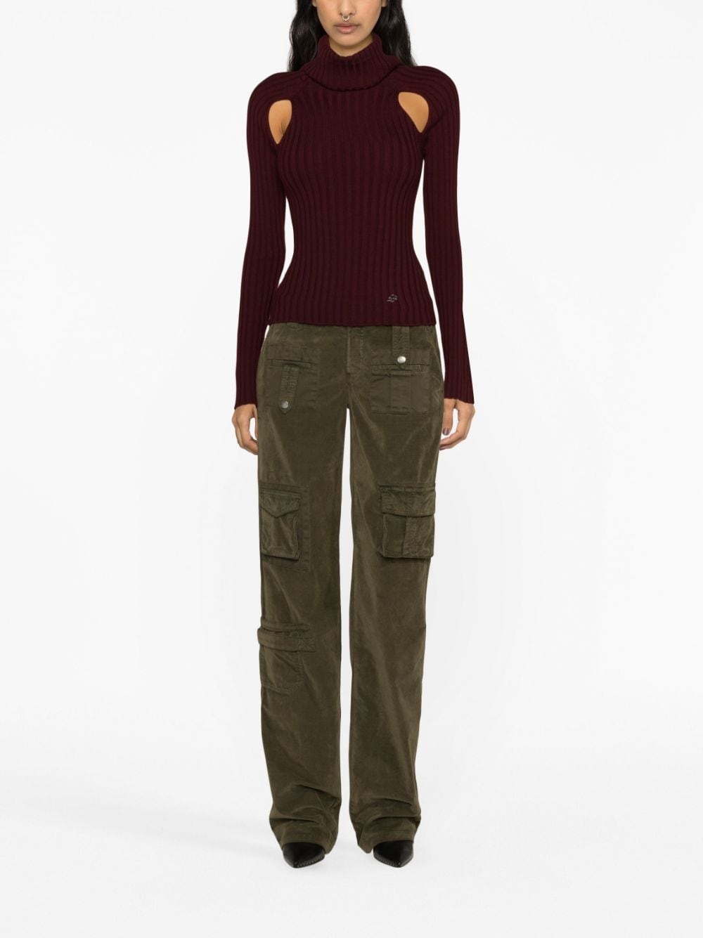 velvet flared cargo trousers - 2