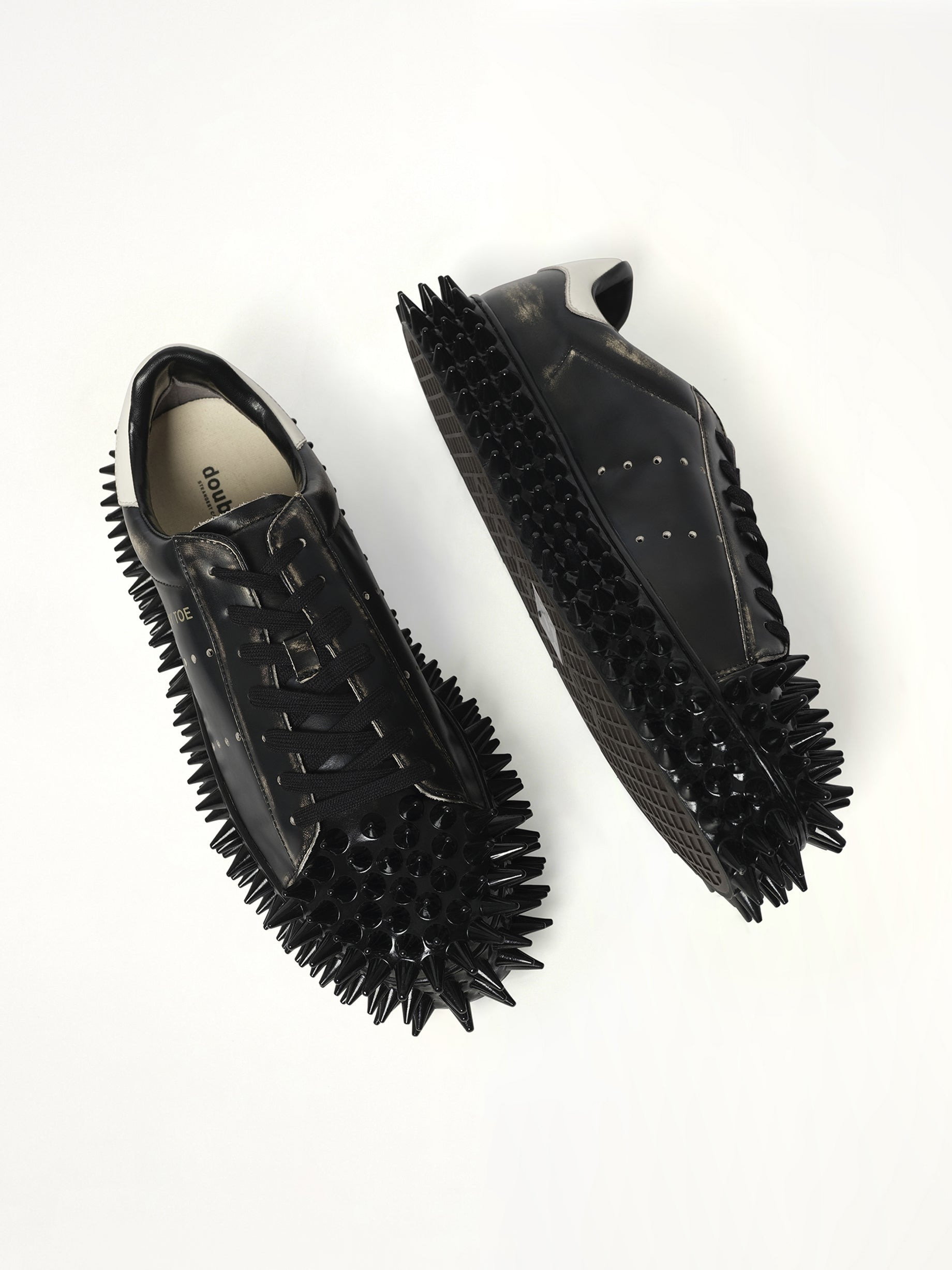 Spiky Leather Sneaker in Black - 4