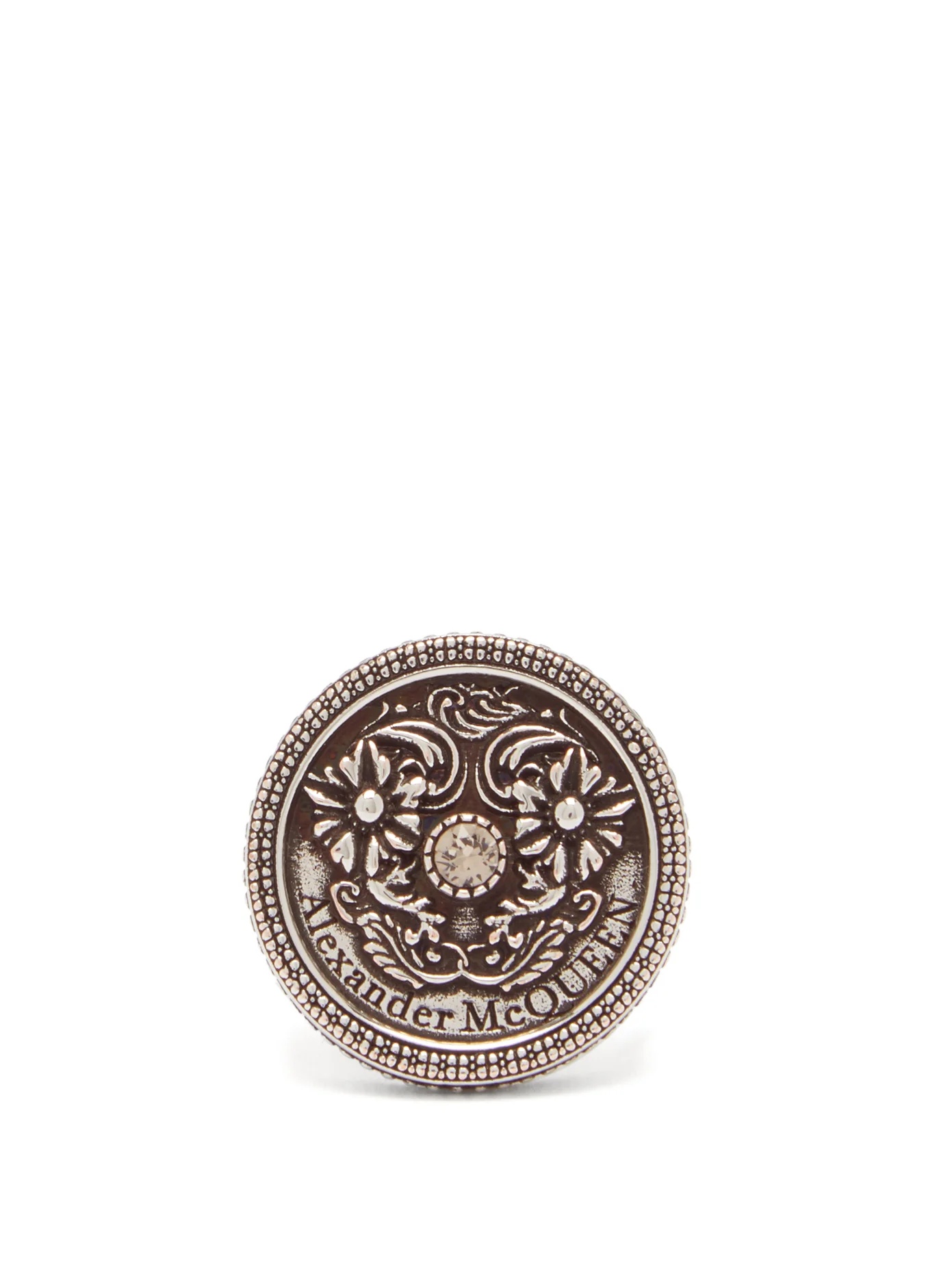 Floral-embossed medallion ring - 1