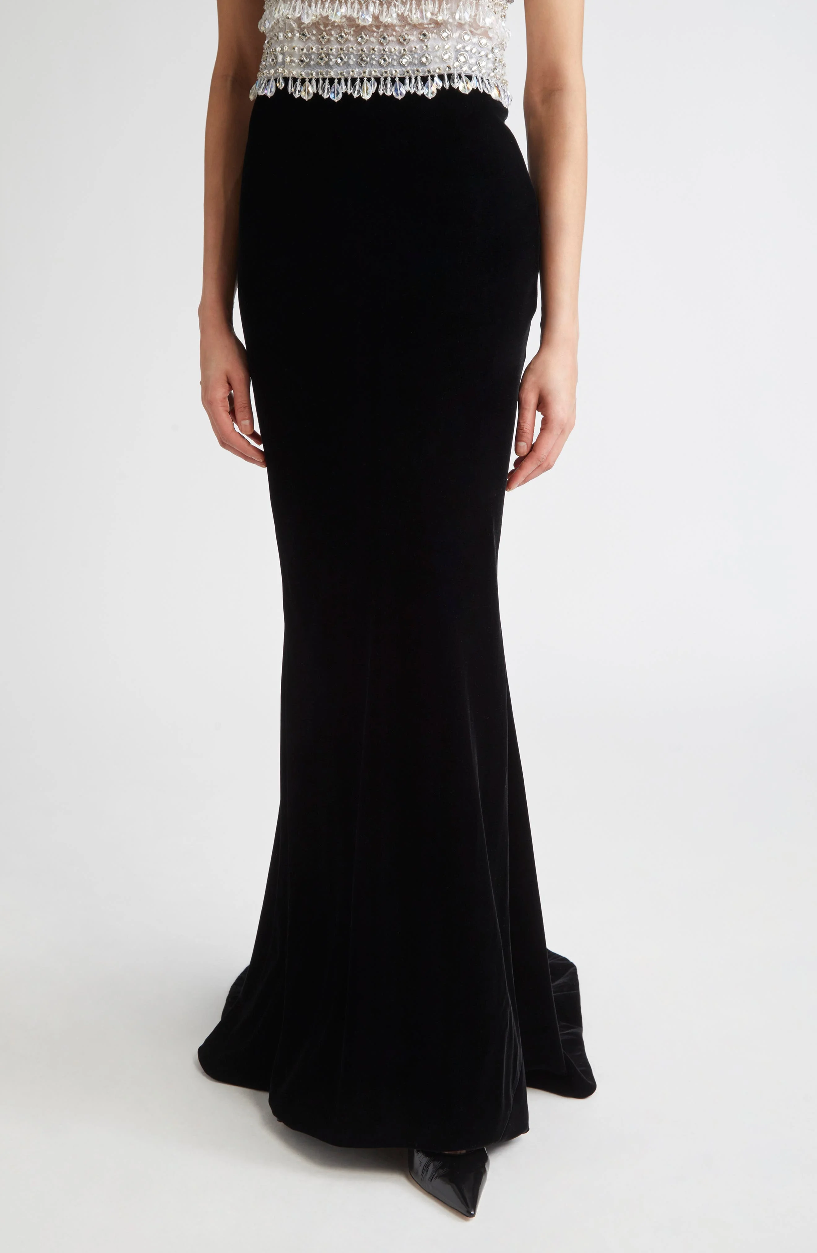 Carolina Herrera Velvet Trumpet Skirt with Train in Black at Nordstrom - 1