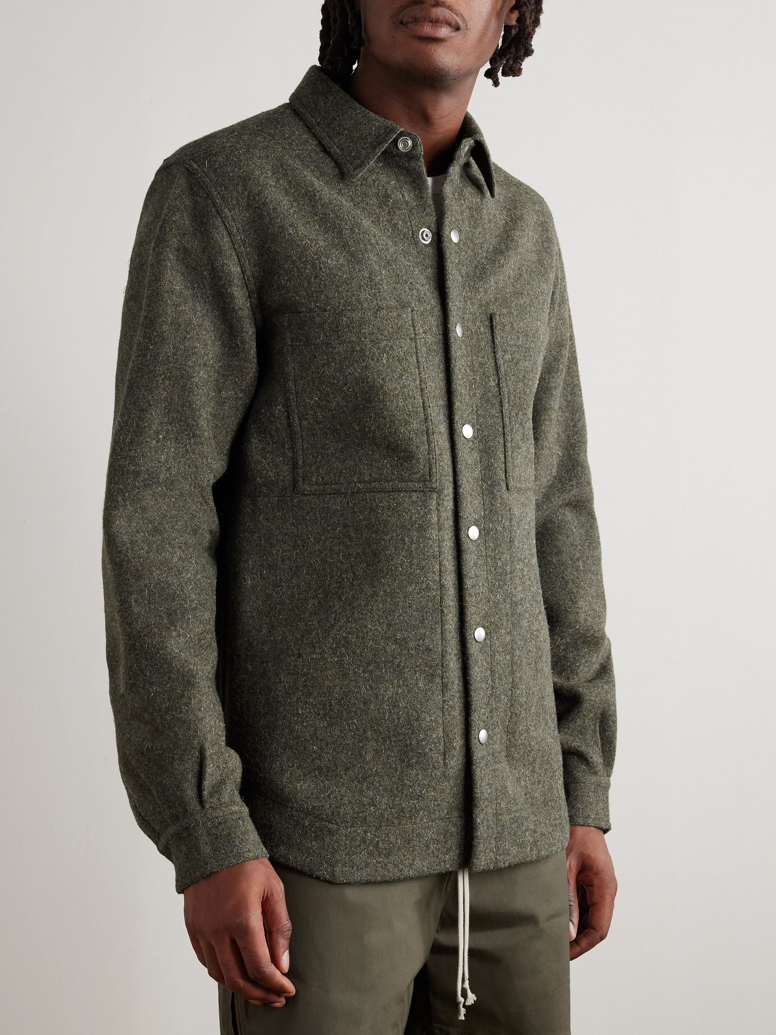 Melton Wool Overshirt Green - 3