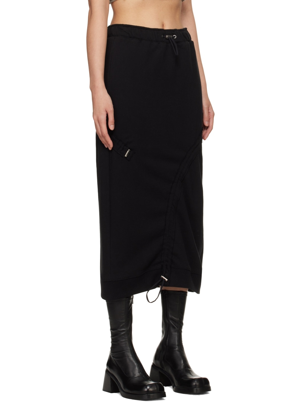 Black Shirring Midi Skirt - 2