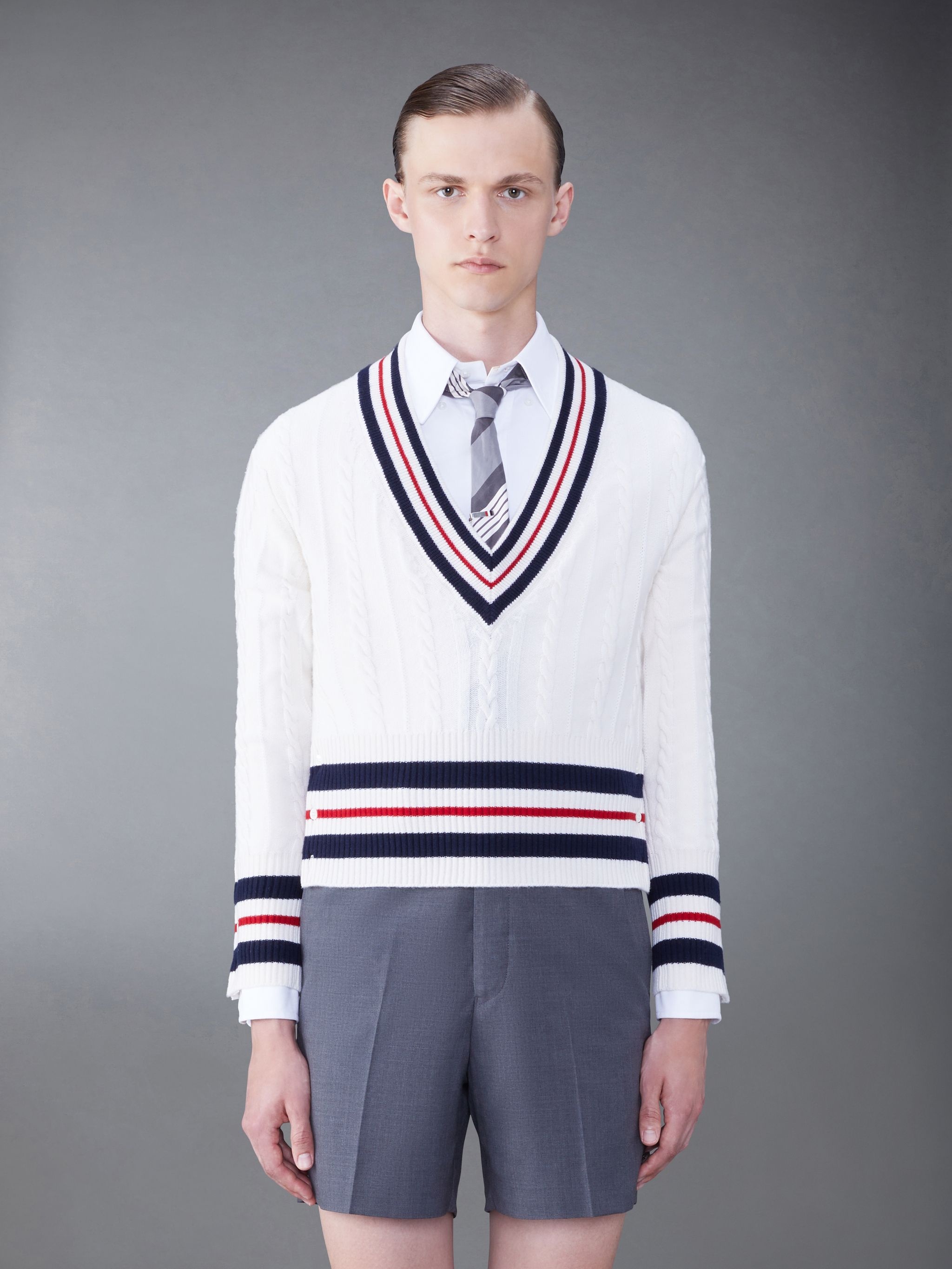 Cashmere Cable Classic V-Neck Pullover - 1