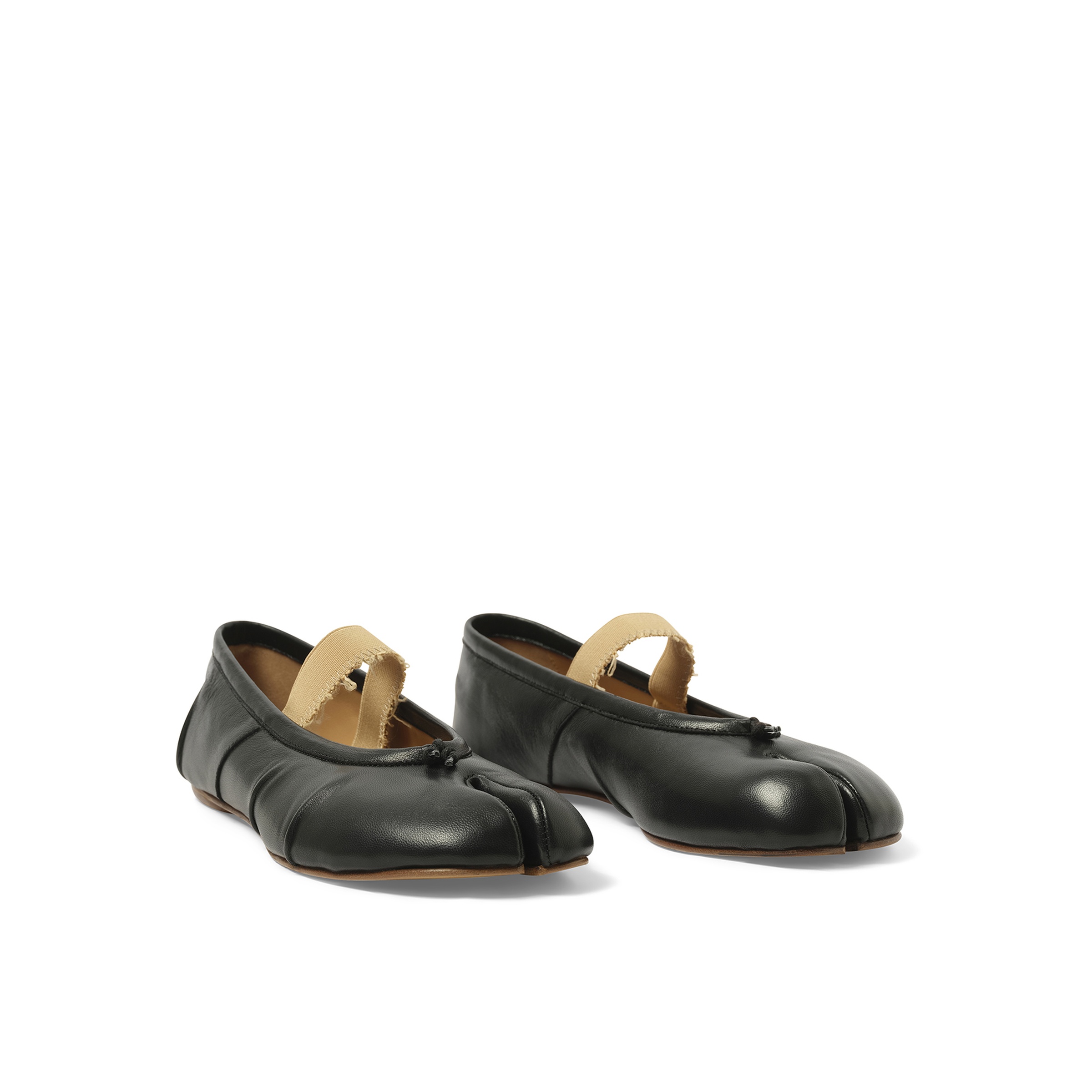 Tabi Ballerina Flat Elastic Band in Black/Nude - 2