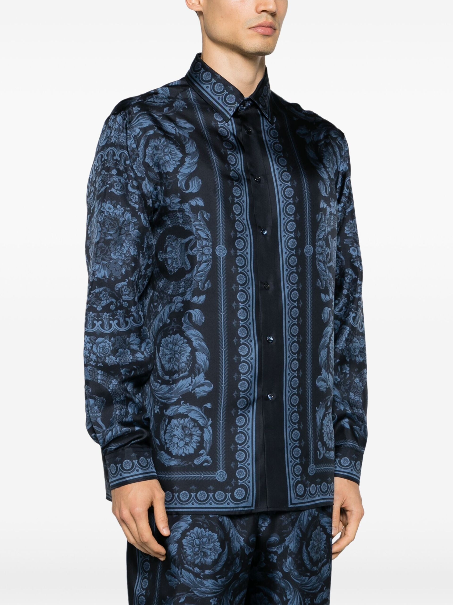 Blue Barocco-print silk shirt - 3