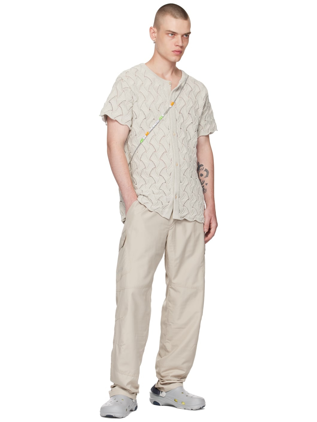 Gray Embroidered Cargo Pants - 4