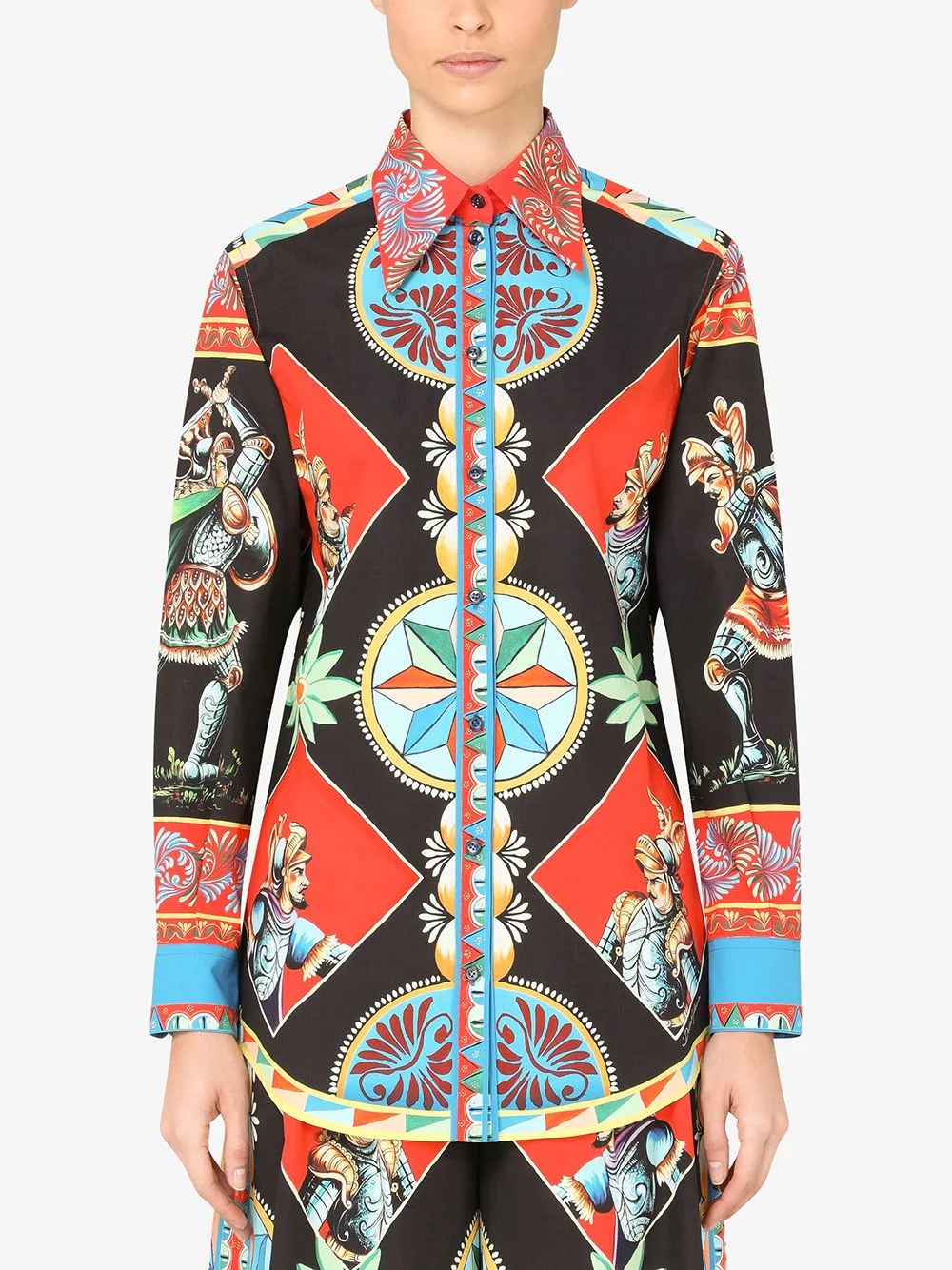 printed long collar shirt - 3