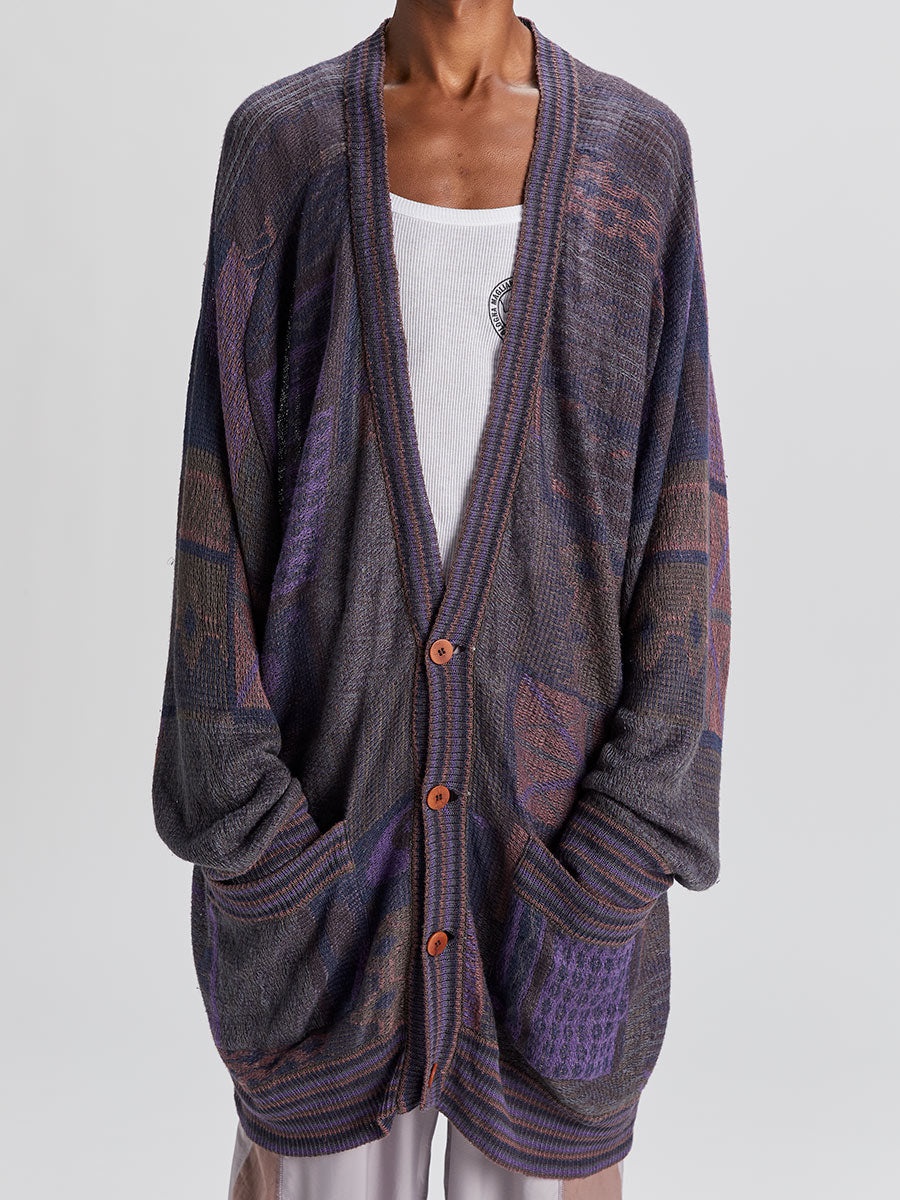 Grampa Jacquard Cardigan Dark Combo - 4