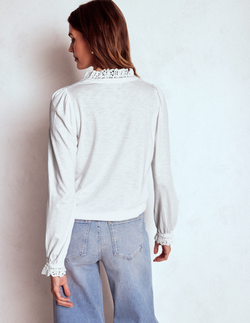 Aria Broderie Notch Neck Top-White 4