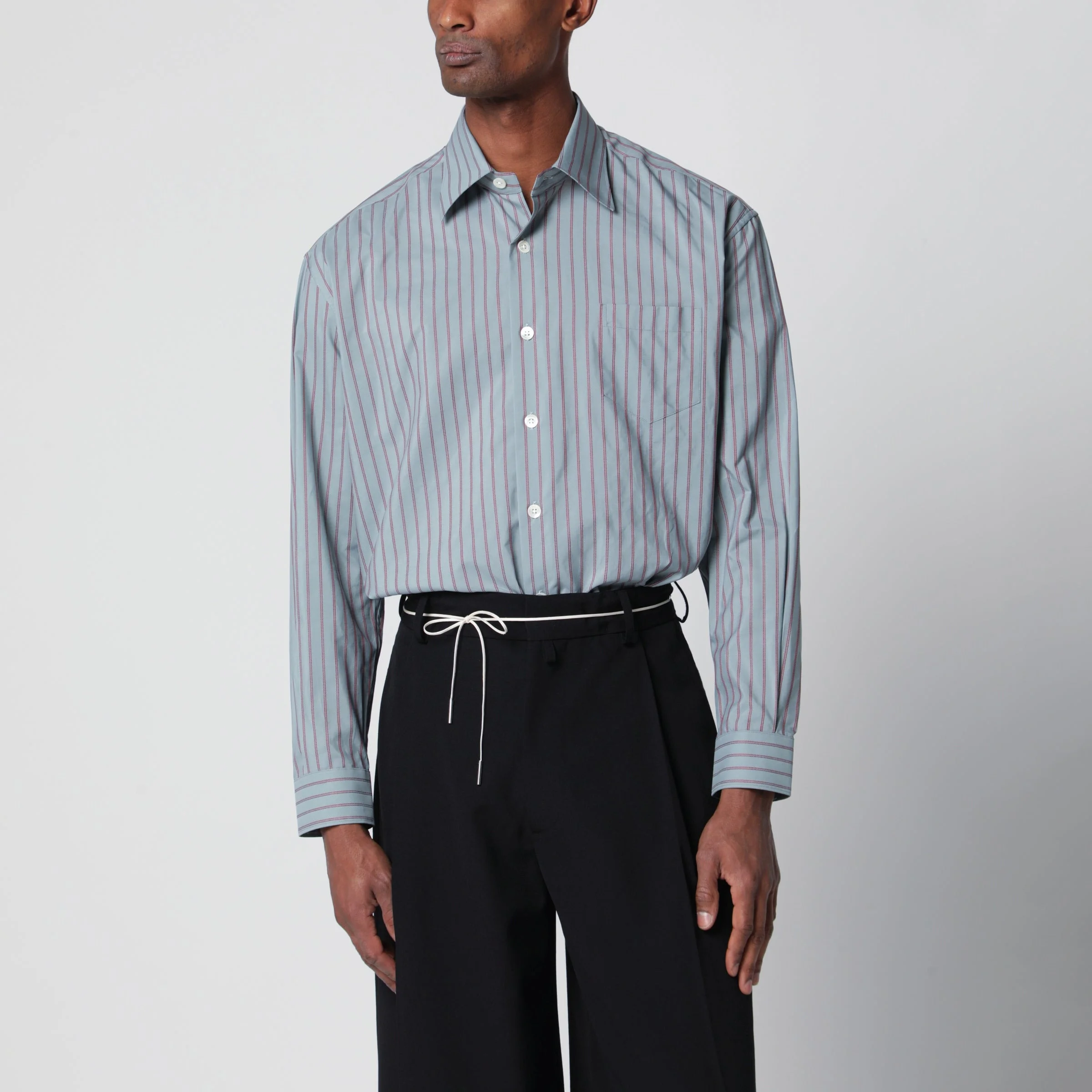 Aquamarine striped cotton shirt - 1