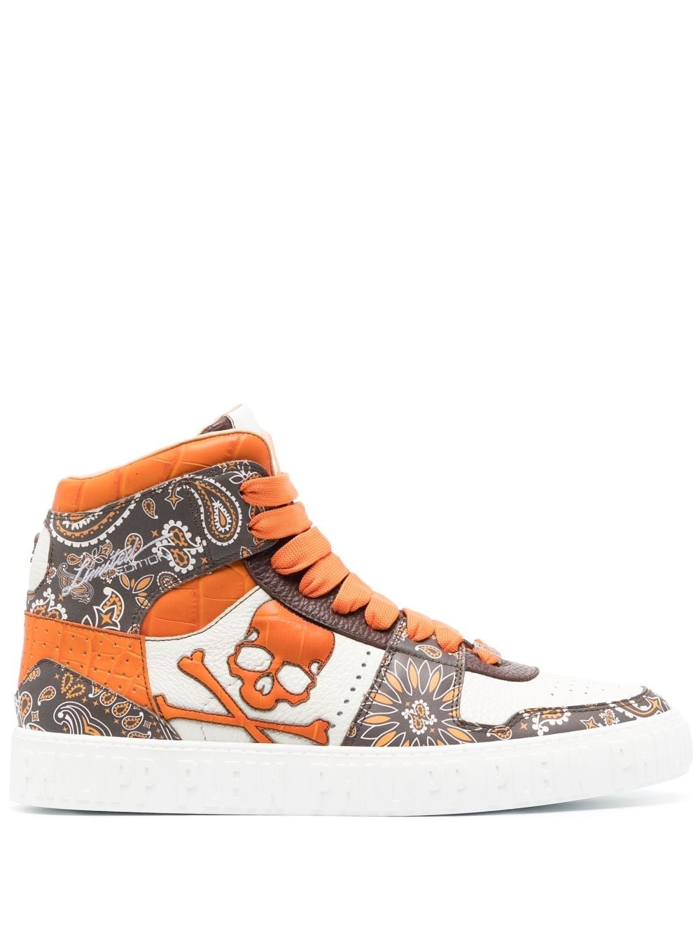 paisley-print high-top leather sneakers - 1