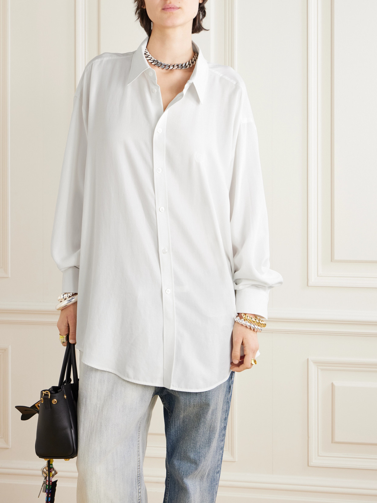 Oversized Embroidered Lyocell Shirt - 4