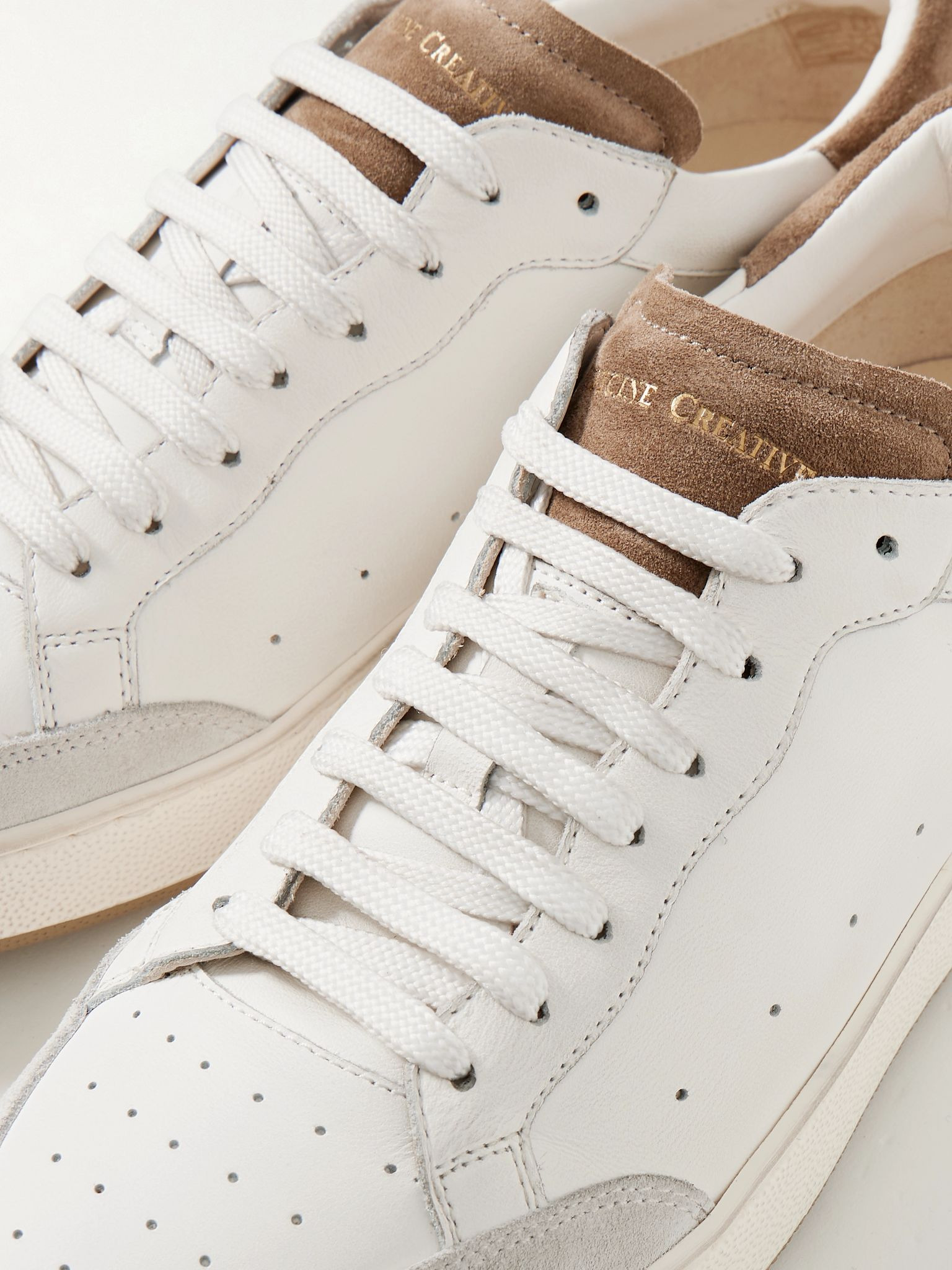 The Answer 001 Distressed Suede-Trimmed Leather Sneakers White - 5