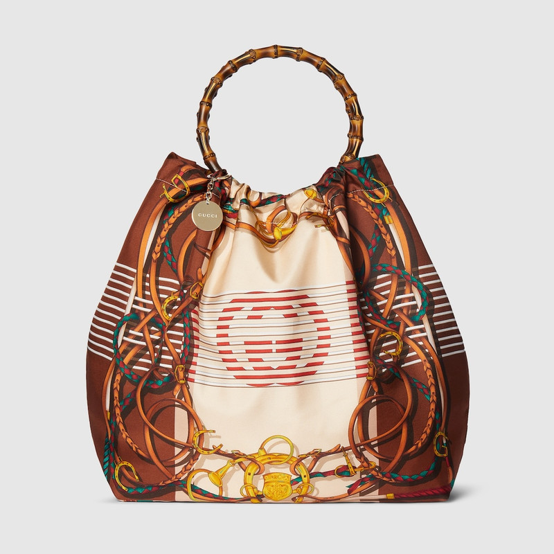 Silk maxi tote bag with bamboo handle 1