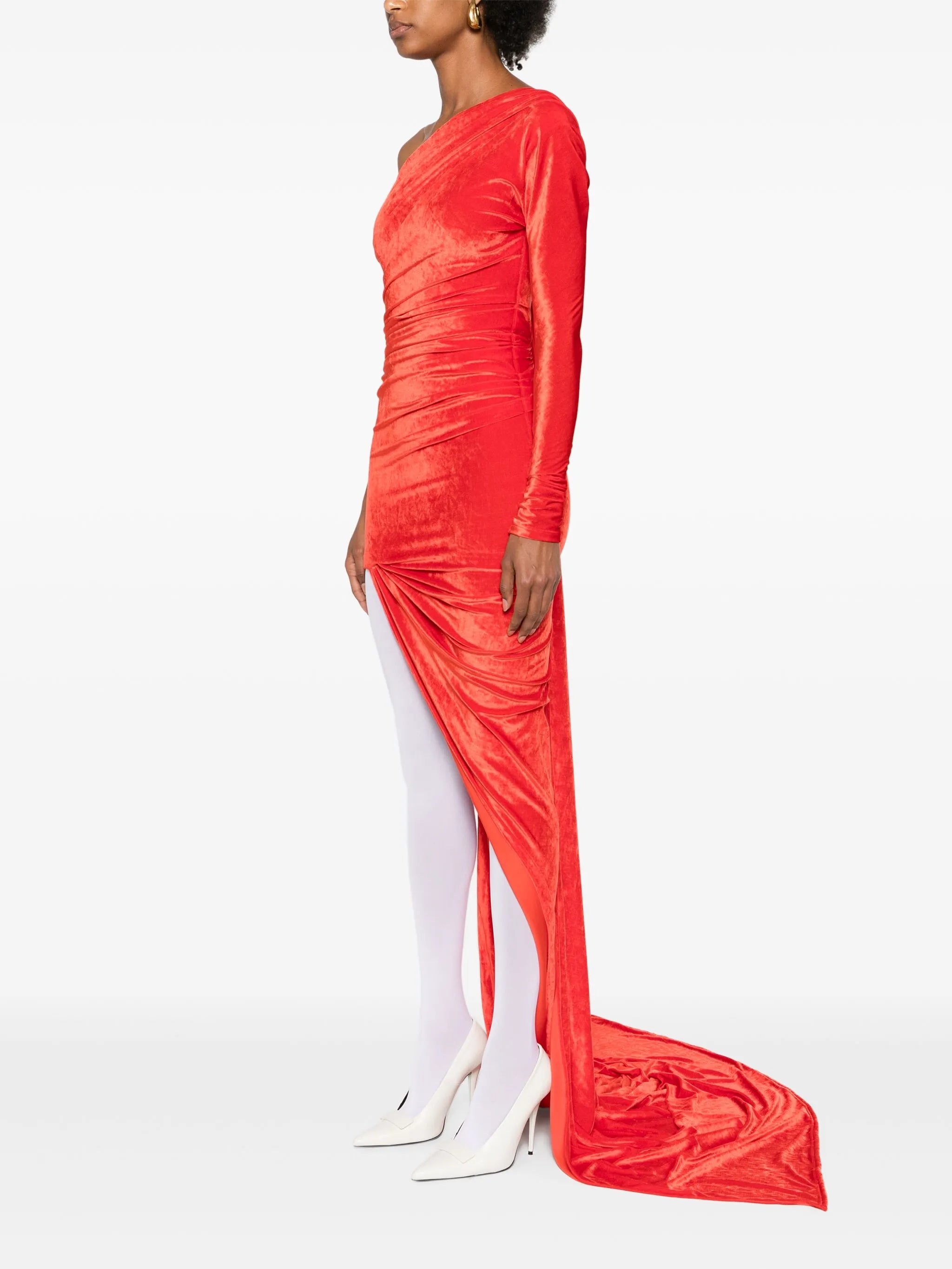 Asymmetric-design Velvet Dress - 2