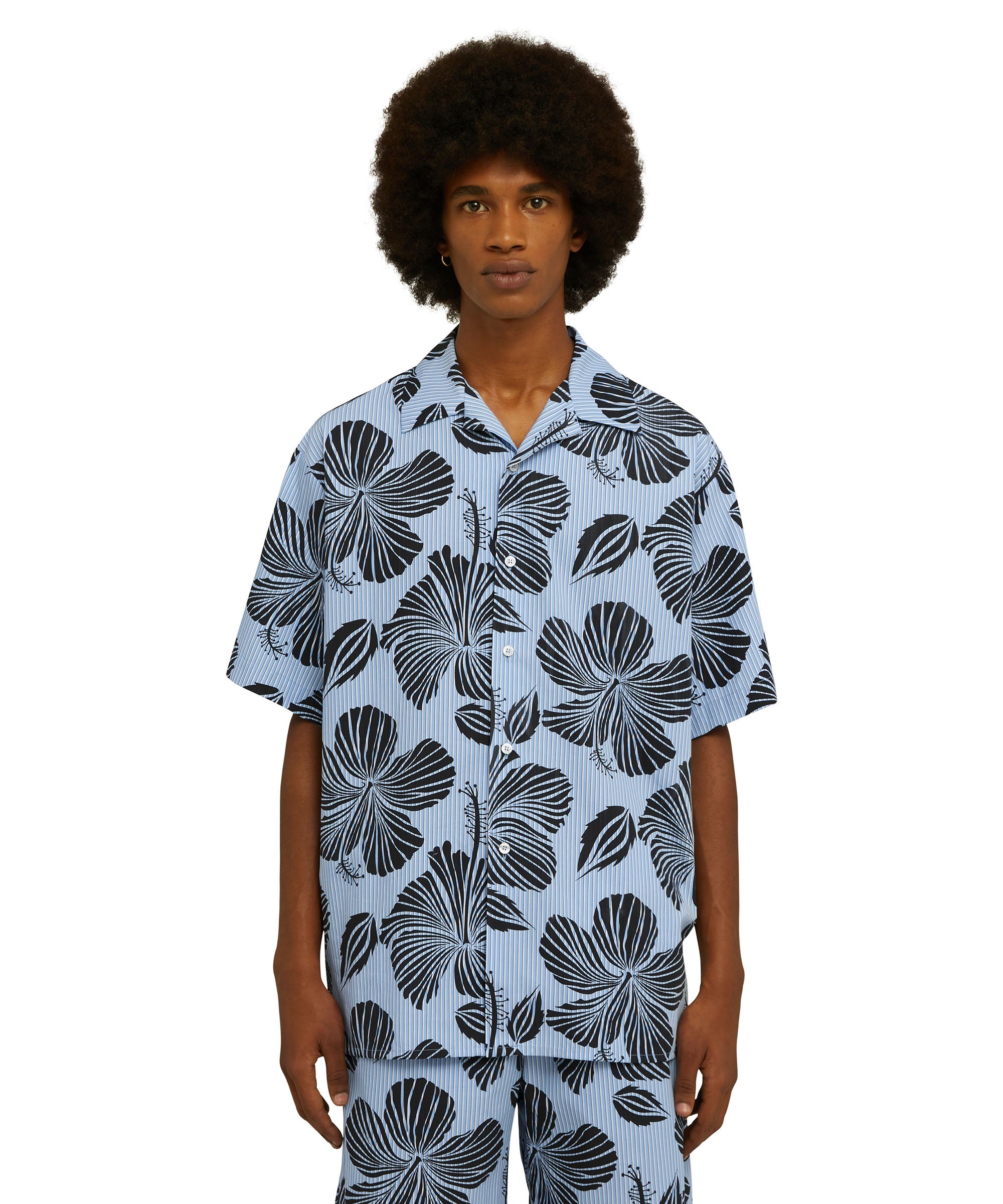 Poplin cotton striped shirt with "Hibiscus" print - 2