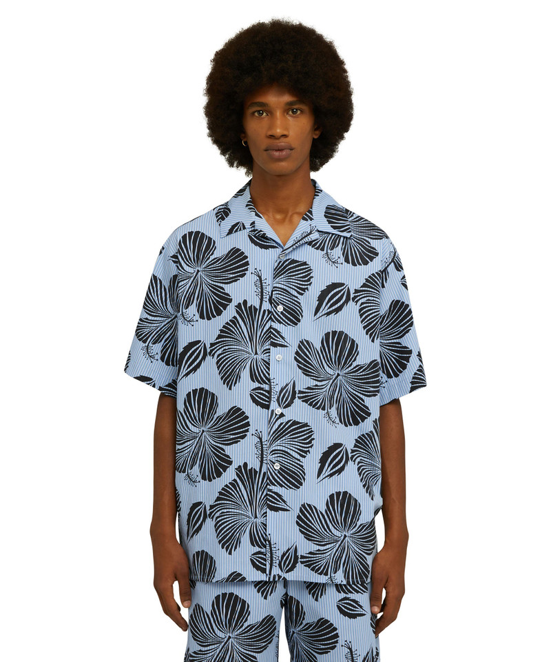 MSGM Poplin cotton striped shirt with "Hibiscus" print outlook