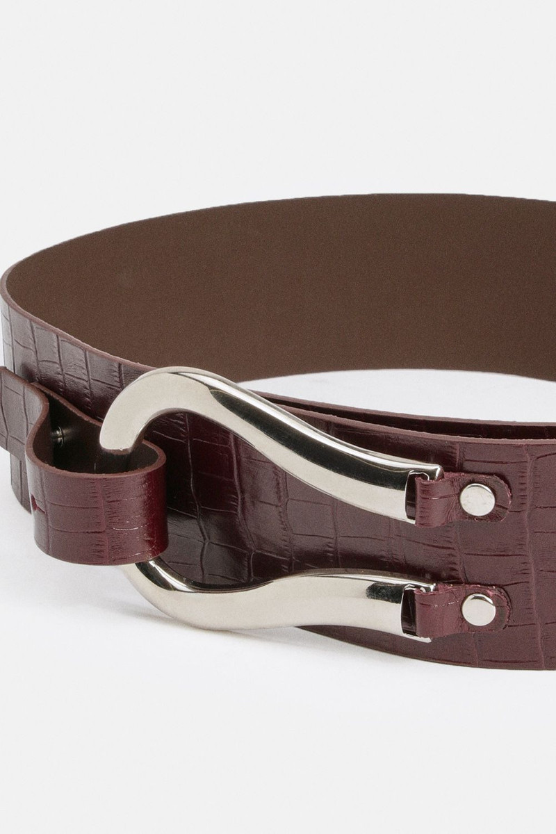 Croc Effect Leather Hardware Detail Waist Belt 3