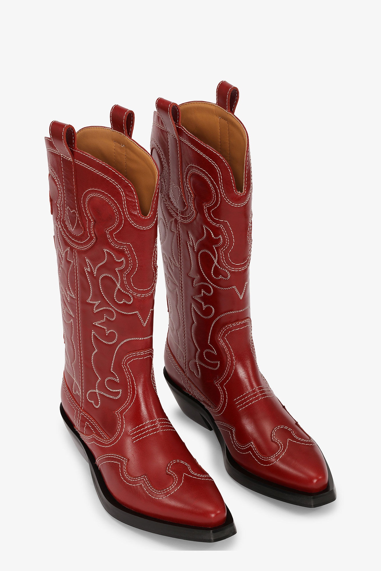 RED MID SHAFT EMBROIDERED WESTERN BOOTS - 3