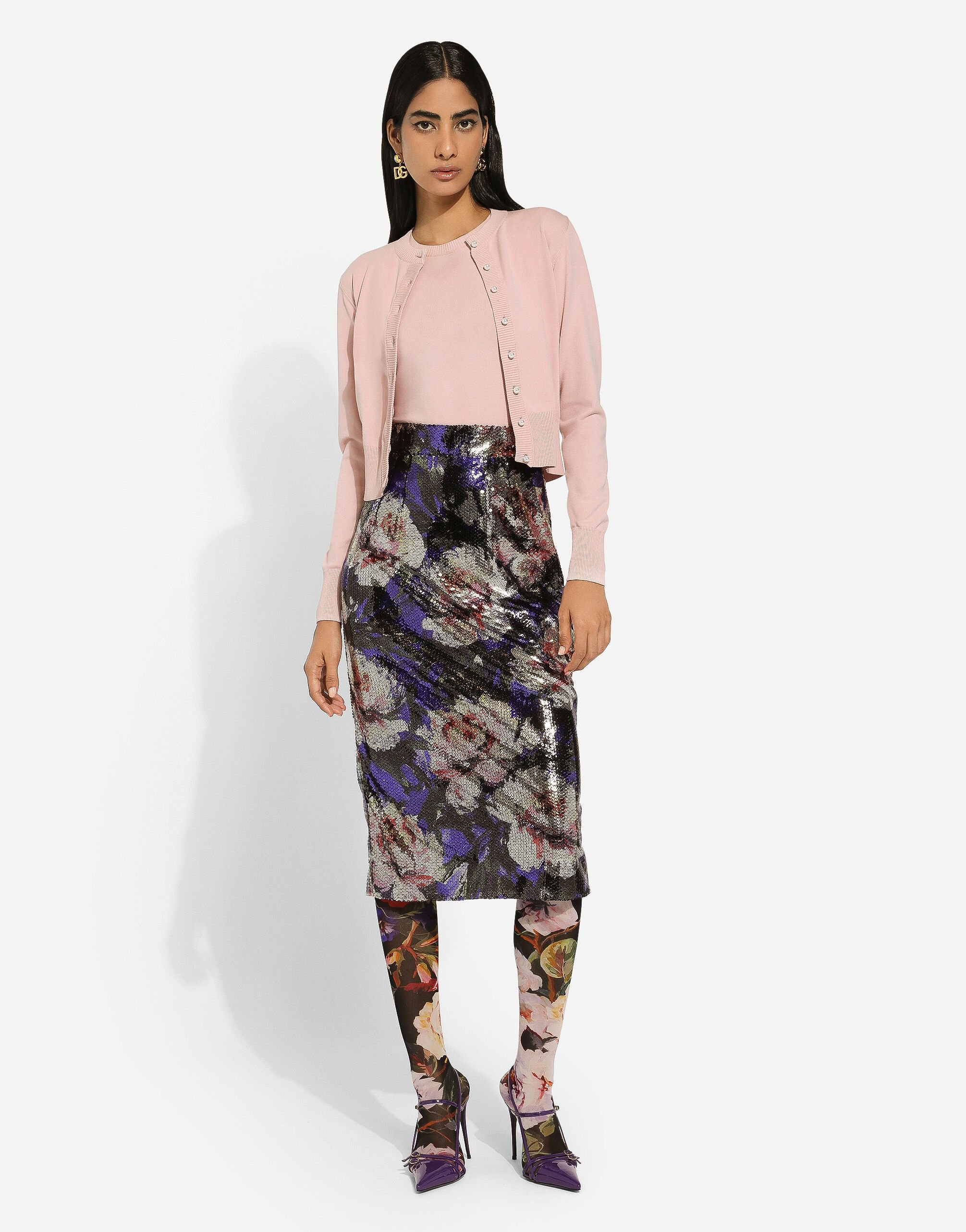 Sequined midi skirt with peony print - 2