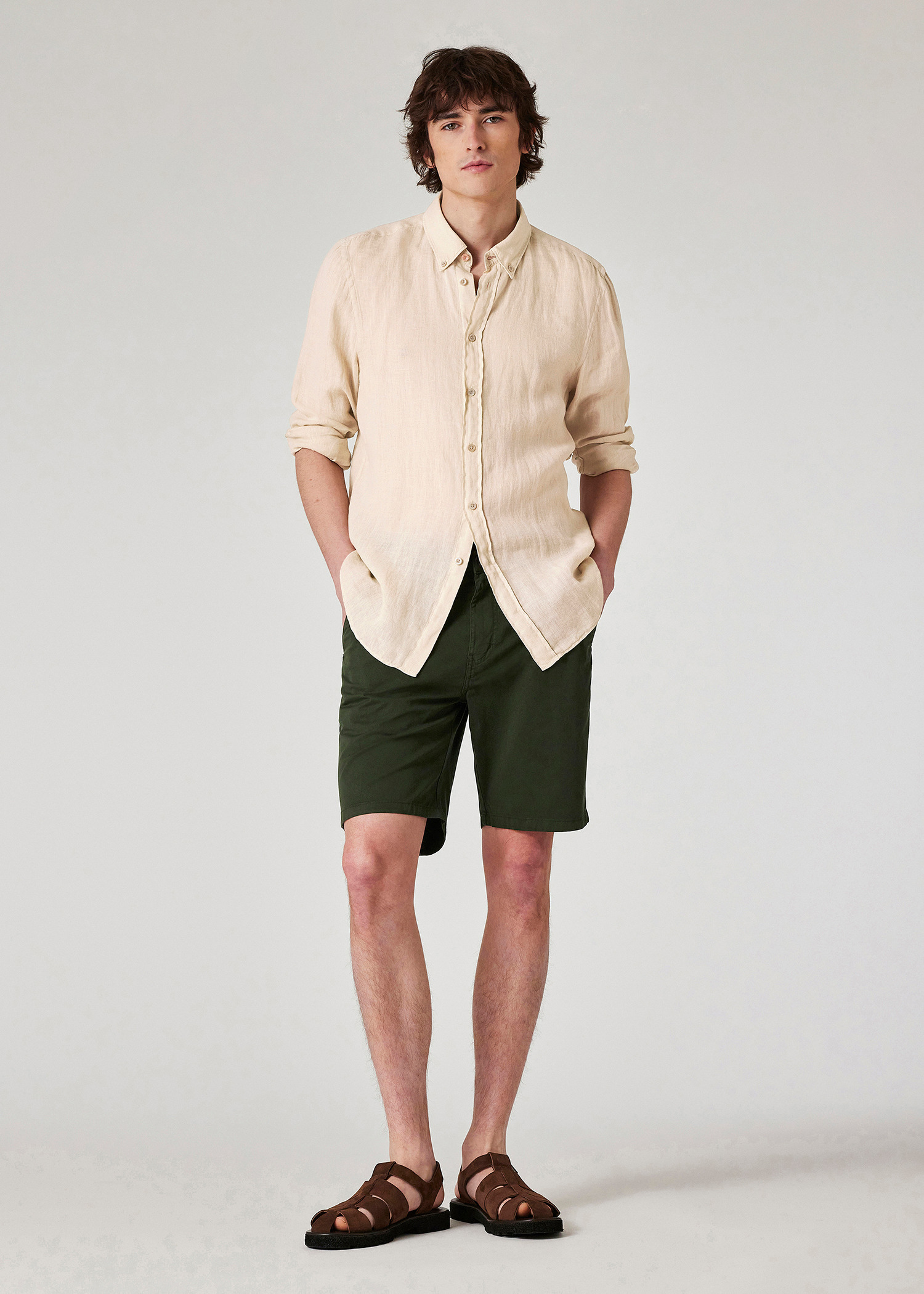 Dark Khaki Organic Cotton-Stretch Shorts - 4