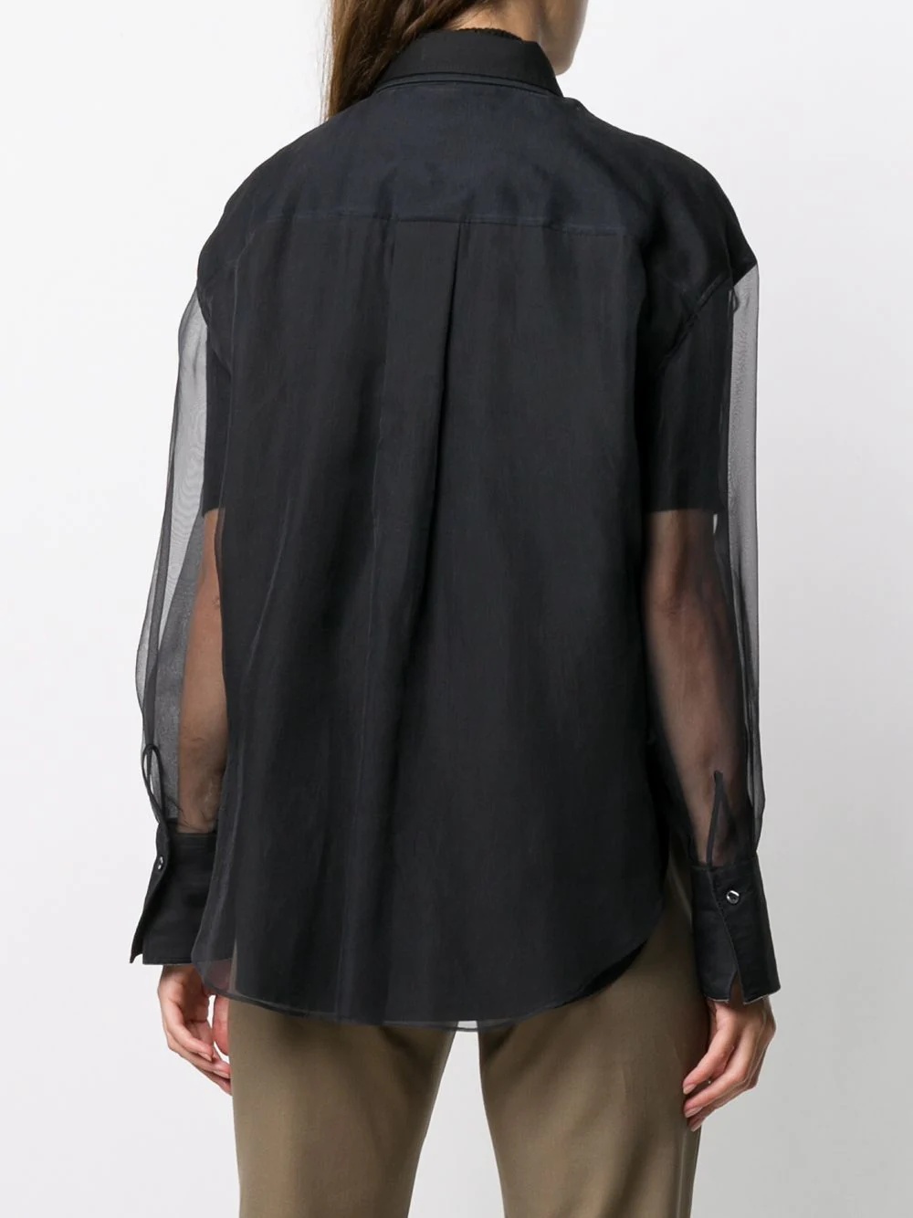 sheer-sleeve silk shirt - 4