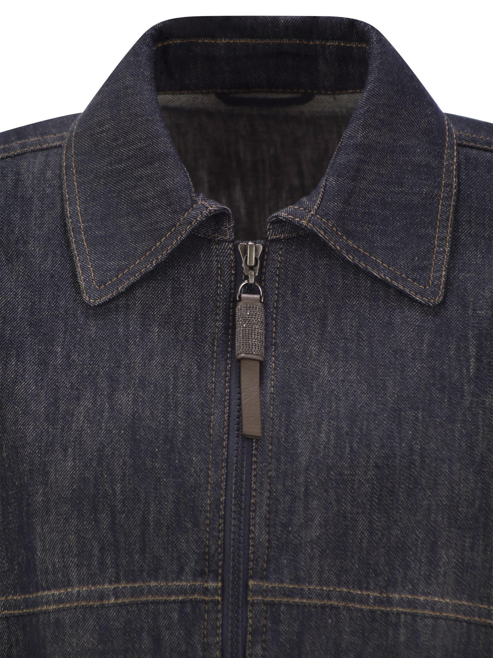 Brunello Cucinelli Women Denim-Effect Twill Bomber Jacket With Shiny Zip - 4