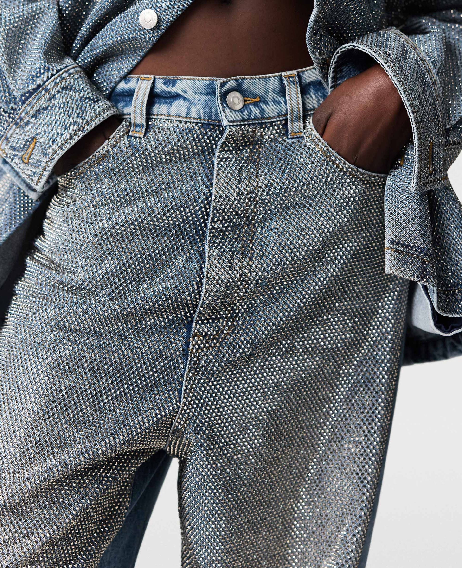 Oversized Rhinestone-Embellished Slouchy Denim Jeans - 4