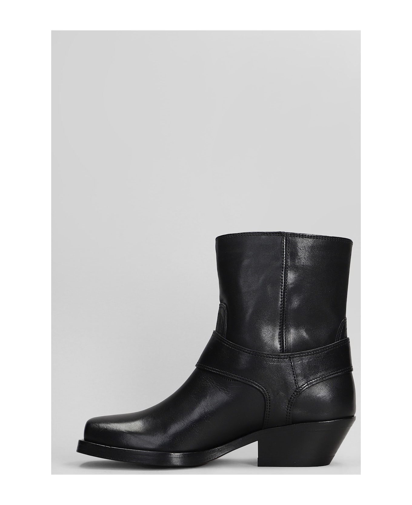 Akson Gaucho High Heels Ankle Boots In Black Leather - 3
