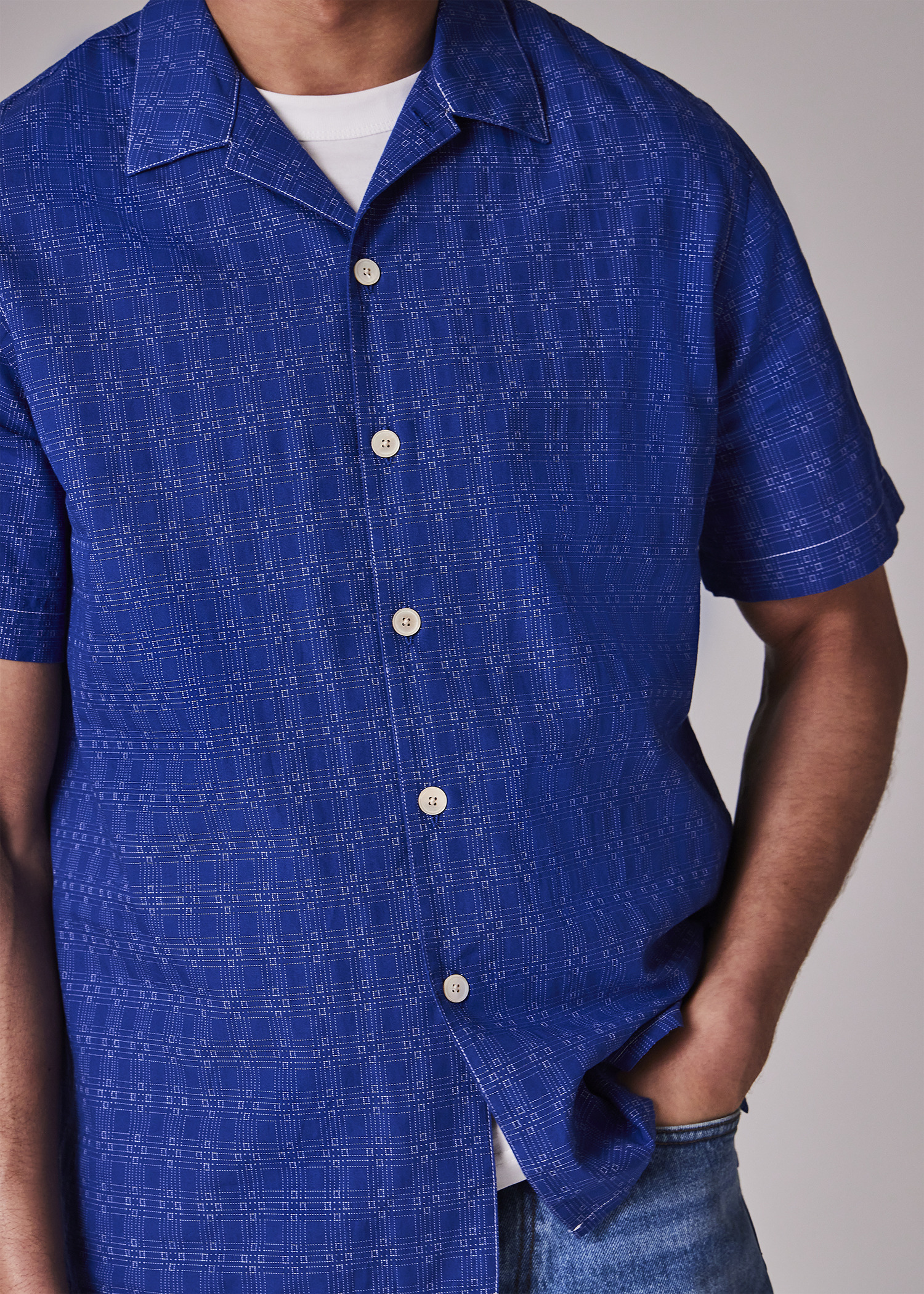 Casual-Fit Cotton Blue 'Geometric' Shirt - 3