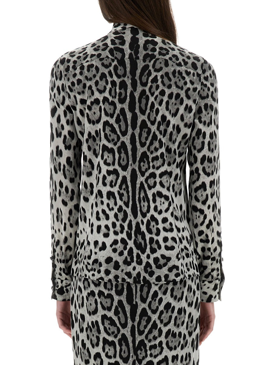 Dolce & Gabbana Women Leopard Print Bow Charmeuse Shirt - 3